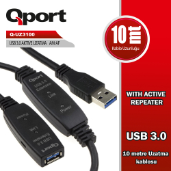 Qport 10M Usb3.0 Akti̇f Uzatma Kablosu Repeaterli (Q-Uz3100)