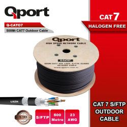 Qport S/Ftp 500M Full Bakir,  23Awg Cat7 Si̇yah Kablo Lsoh (Halogeen Free) 