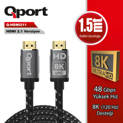 Qport 1.5M Hdmi 2.1V 8K Altin U&Ccedil;Lu &Ouml;Rg&Uuml;L&Uuml; Kablo (Q-Hdmi211)
