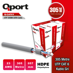 Qport 305M 23Awg 0,57Mm Gri̇ Cat6 Utp Pe Kablo (Q-Cat6Y)