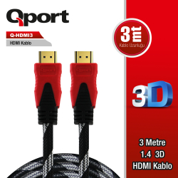 Qport 3M Altin U&Ccedil;Lu Hdmi Kablo 1.4V (Q-Hdmi3)