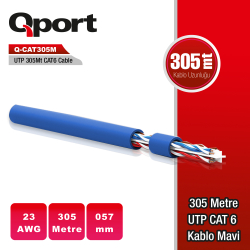 Qport 305M Utp 23Awg 0,57Mm Network Ağ Kablosu Mavi̇ (Q-Cat6M)