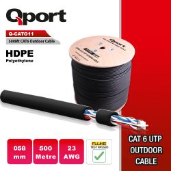 Qport 500M Makarali Outdoor 23Awg 0,58 Mm&Nbsp;Si̇yah&Nbsp;Cat6 Utp Pe Kablo (Q-Cato11)